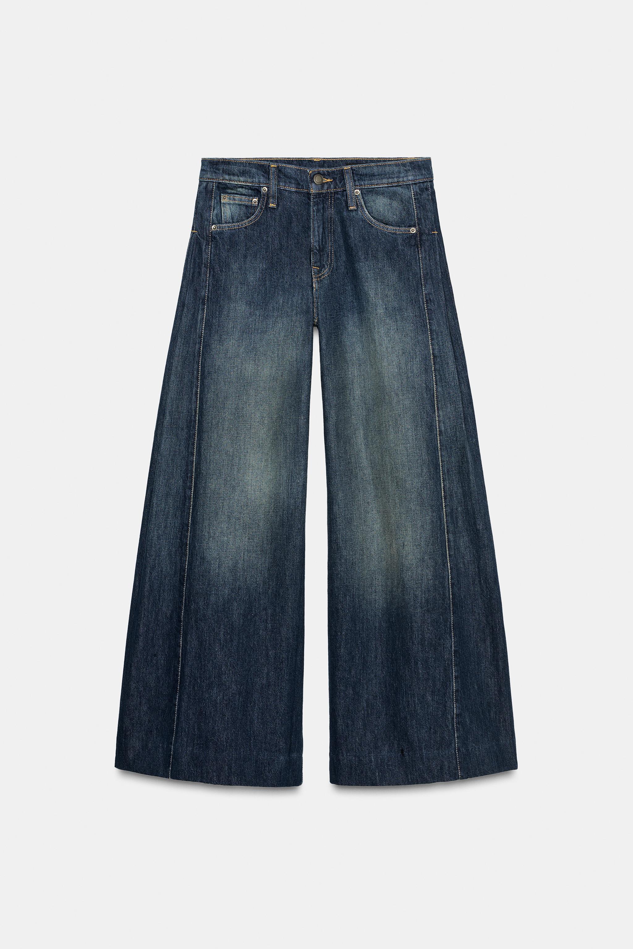 ZW COLLECTION WIDE LEG MID-RISE SIDE PLEATED JEANS